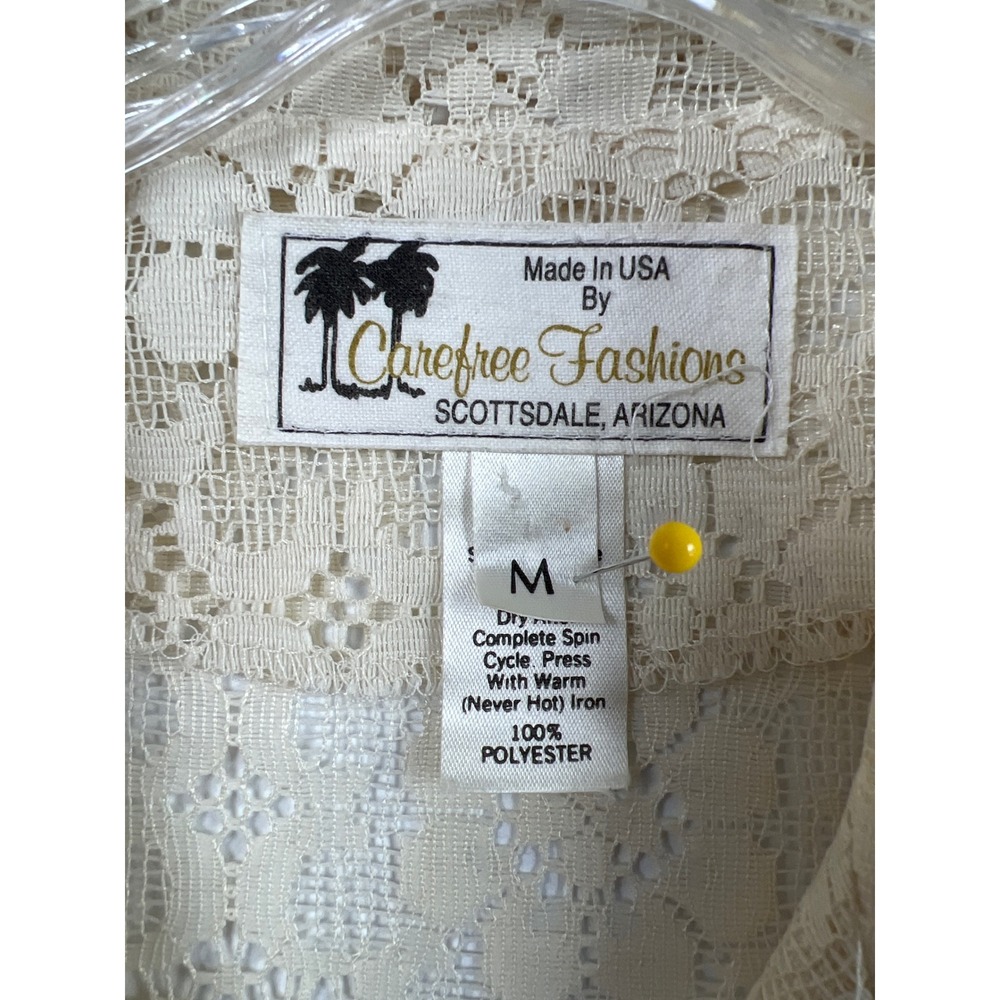 Vtg Carefree Fashions Skirt Top Set Women M Cream Lace Puff Sleeve Arizona USA - Picture 2 of 16